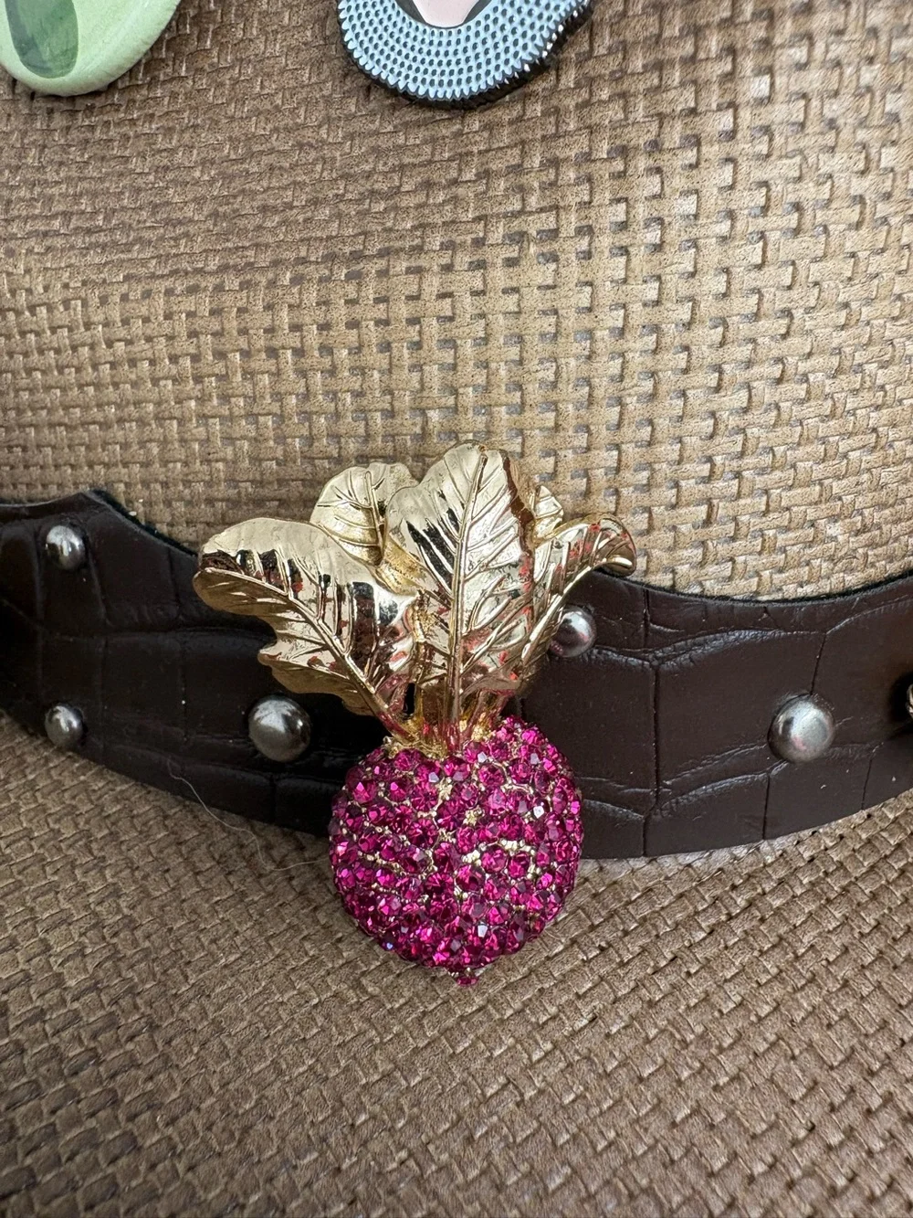 Gold Tone And Crystal Beet Brooch